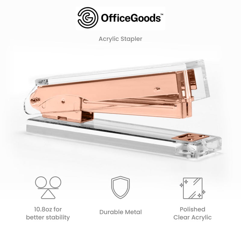 OfficeGoods Acrylic Stapler - Aesthetic Staplers for Desk  Home or Office - Unique and Stylish Design - Take Standard 1.4 inch of Staples - Rosegold - Image 3